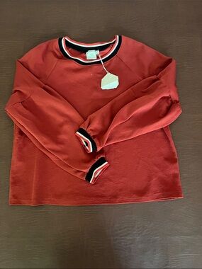 Good Luck Gem Red Crewneck Sweatshirt with Striped Trim